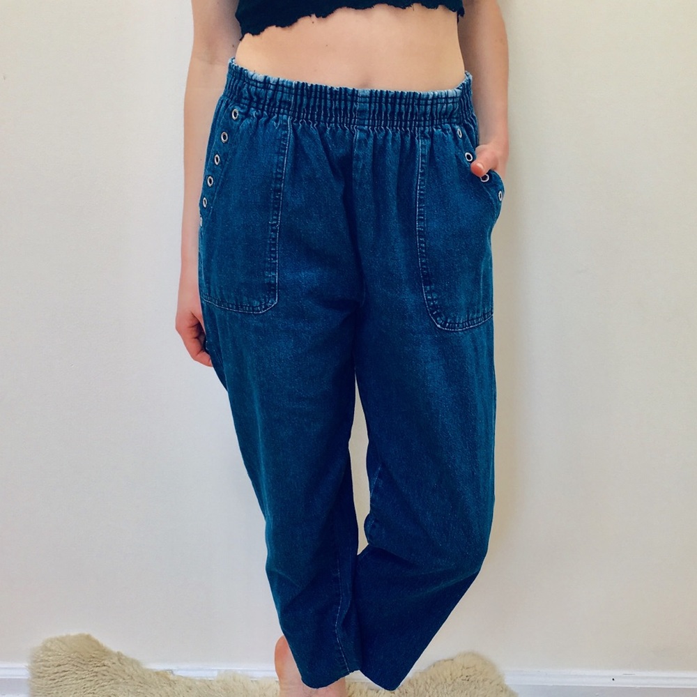 Vintage scrunch waistband cropped straight jeans
